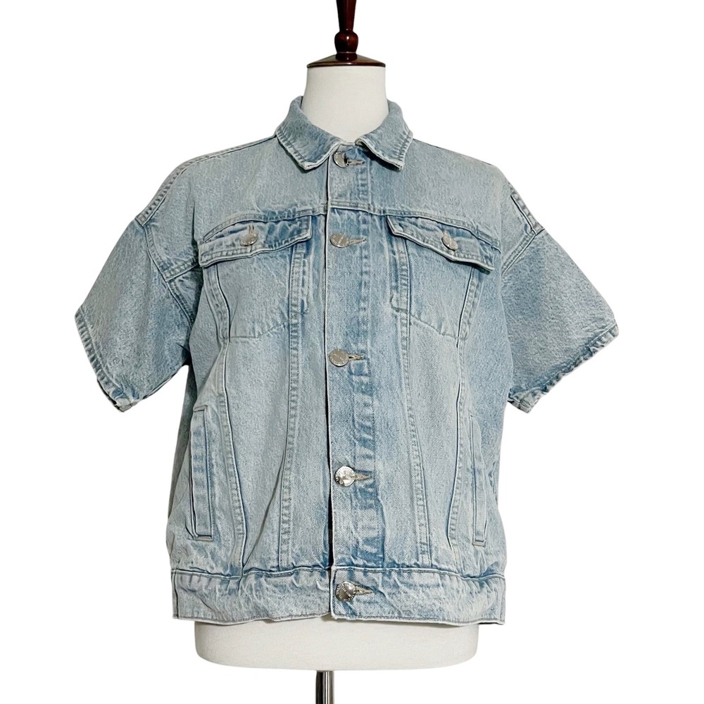 Current Elliott The Rolled Sleeve Trucker Denim Jacket Light Indigo Size 0 - Picture 11 of 13